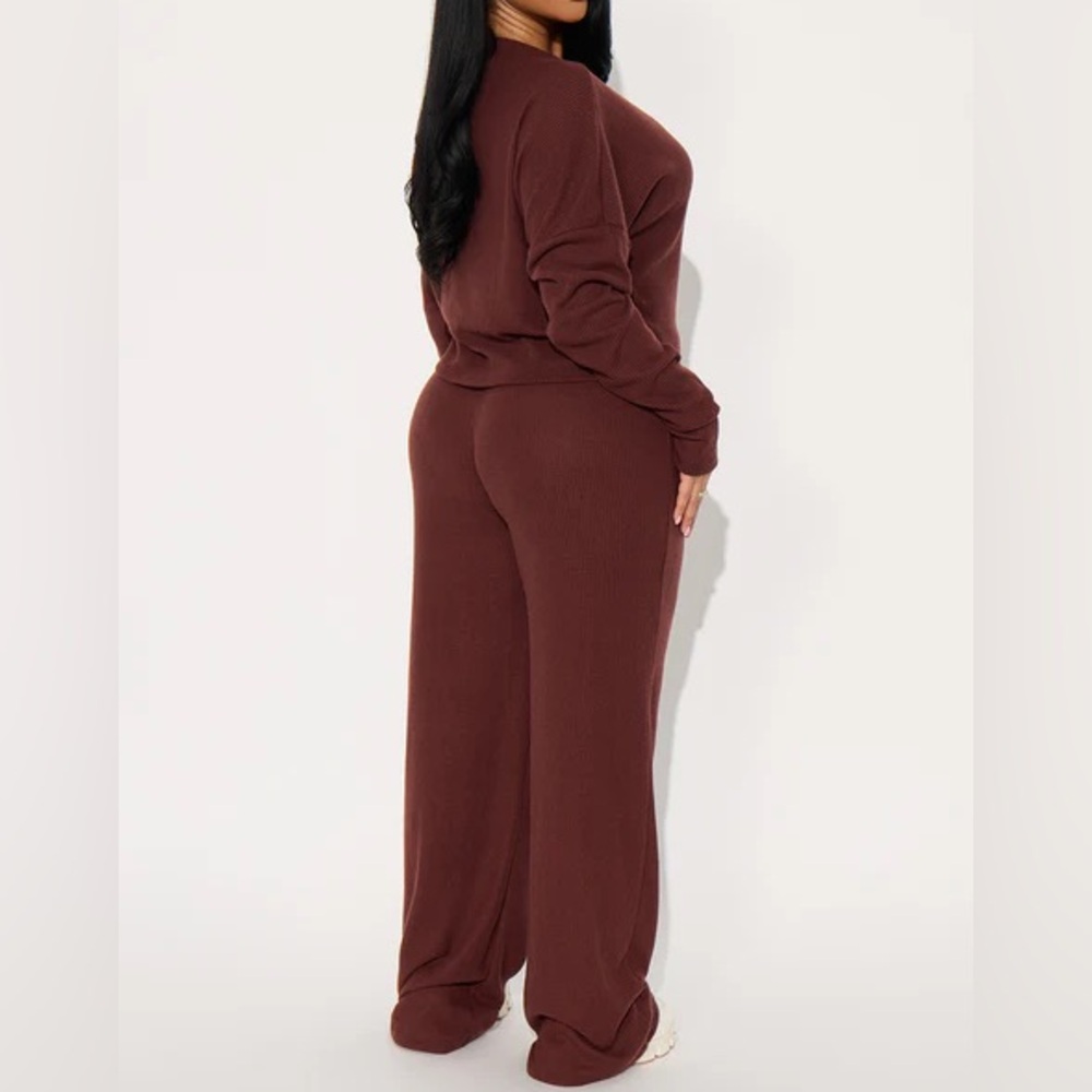 Plus Size Off-Shoulder Pants Set -Brown - Picture 2 of 6